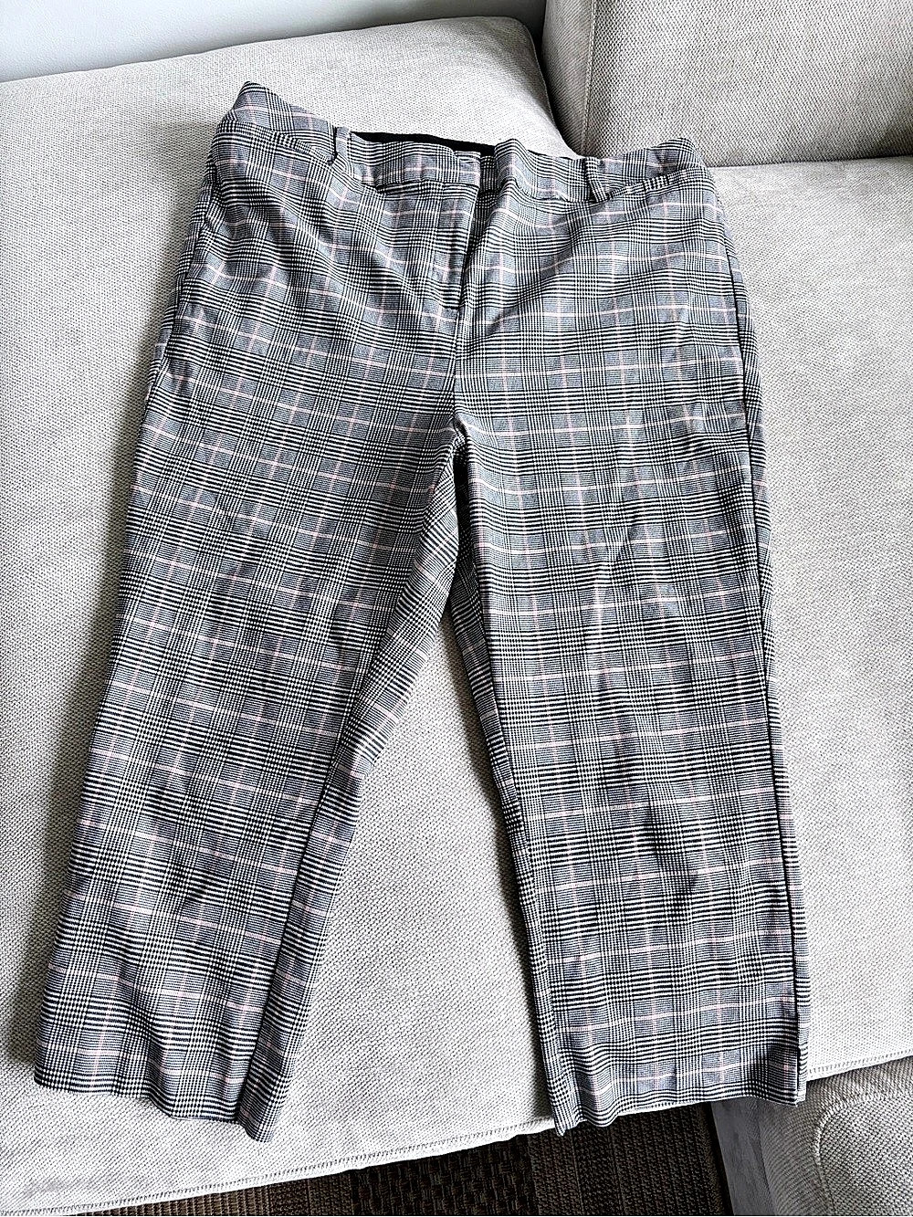 Lane Bryant Plaid Straight Leg Trousers in Gray & Black